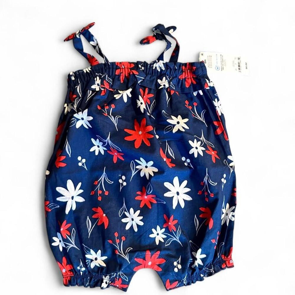 Navy floral tie romper with